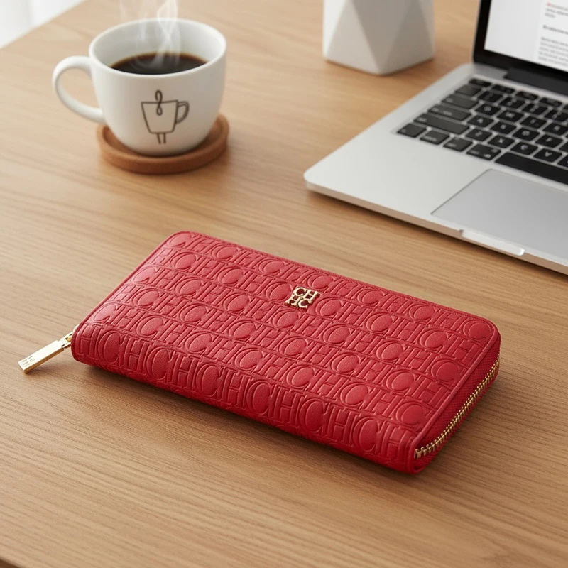 CH Women's Solid Colour Long Wallet Niche Design Fashion Simple Large Capacity Bag Luxury Temperament Vintage Classic Wallet - Image 2
